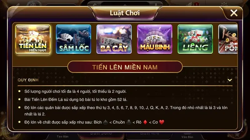 Quy định về game bài Tiến lên Zowin